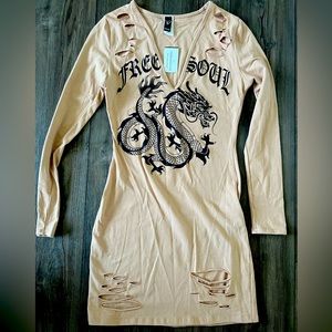Brand New Beige Dragon Sexy Dress